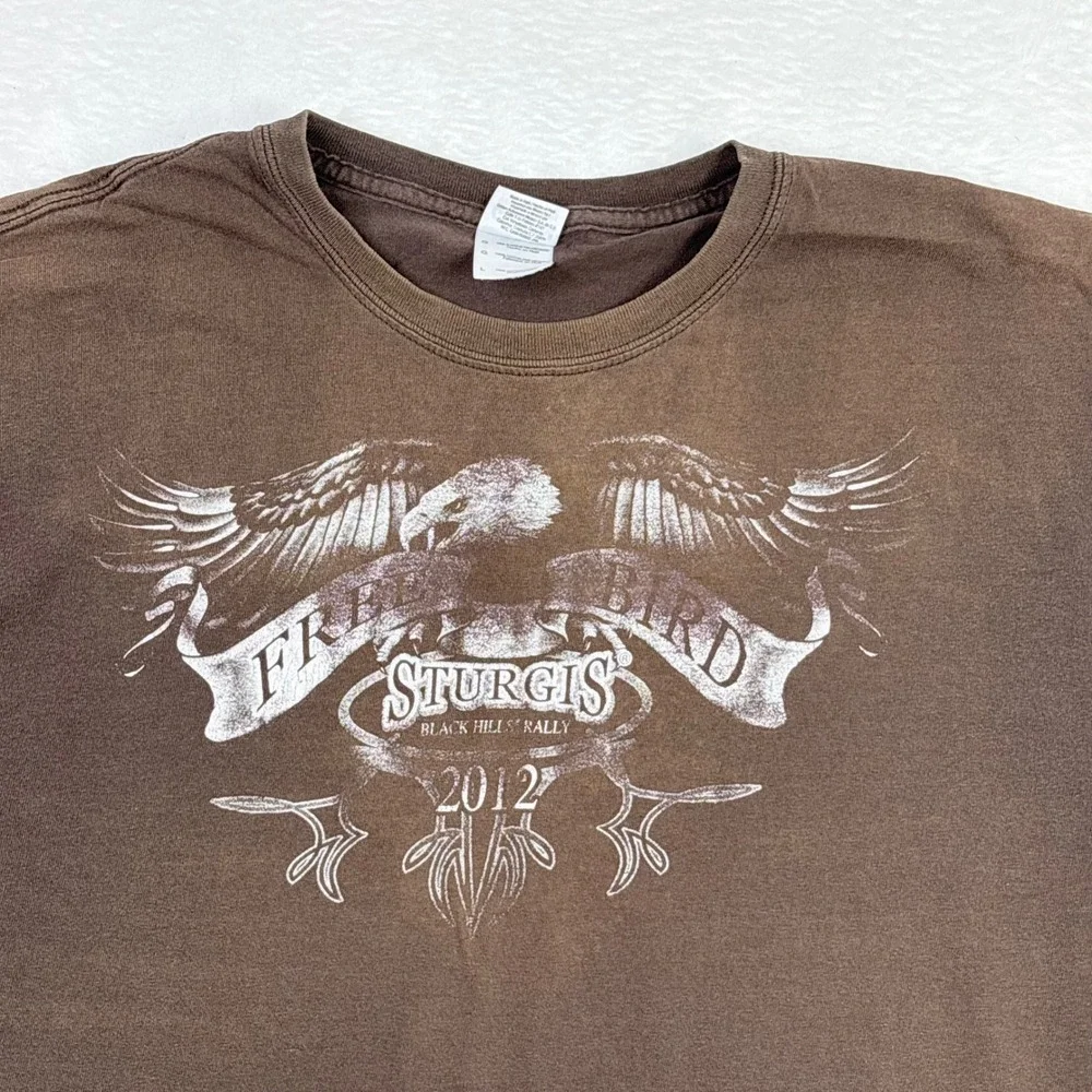 Sturgis Black Hills Rally 2012 Eagle T Shirt Large Heavy Cotton Brown Faded Worn